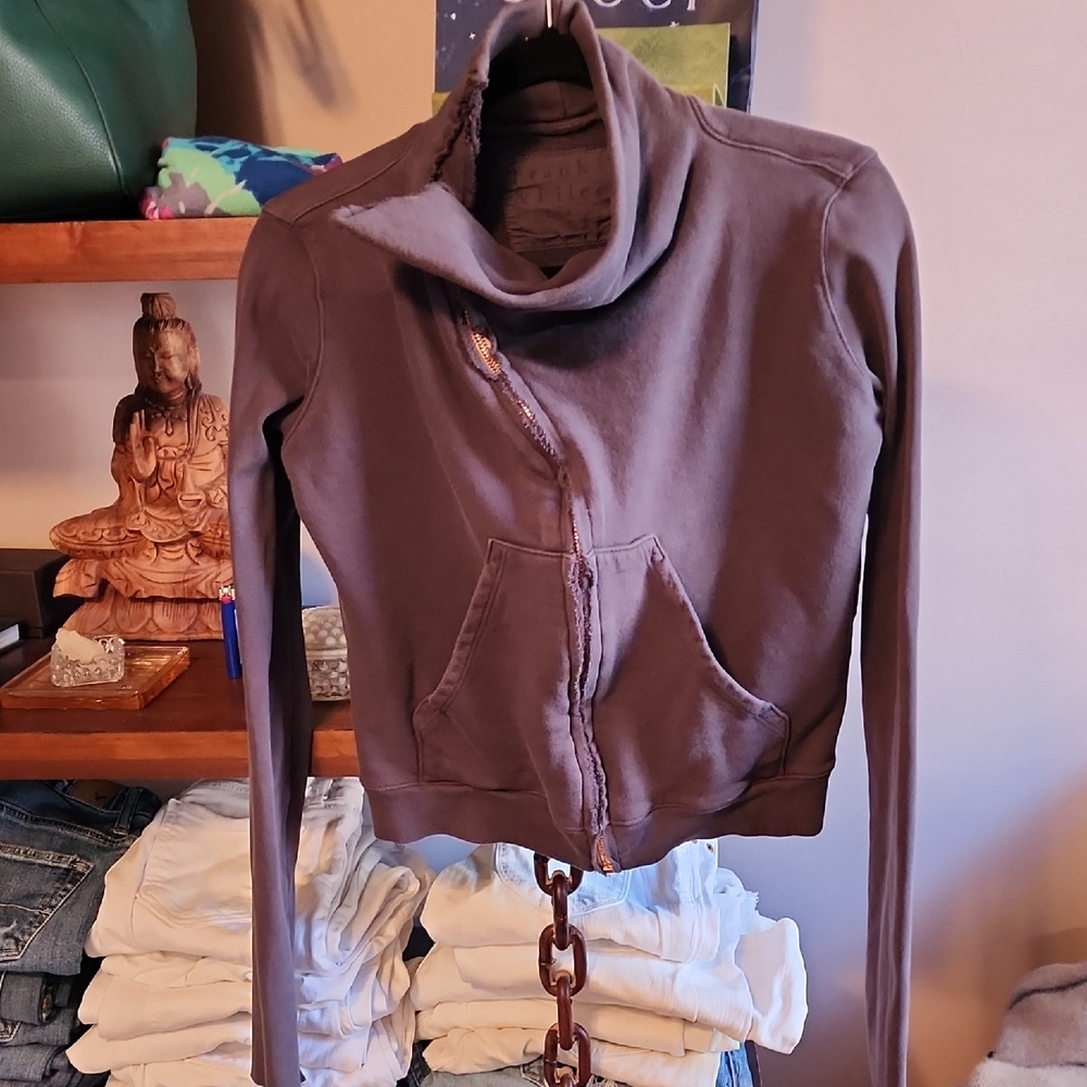Frank & Eileen Taupe Cowl Neck Jacket...great Condition Zipper Is A Copper Color